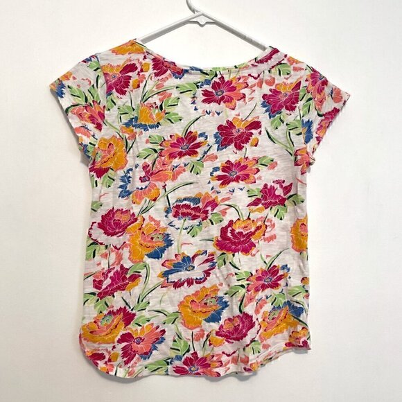 GAP Easy Tee White Pink Multi Floral Scoop Neck Short Sleeve 100% Cotton T-Shirt - Picture 8 of 11